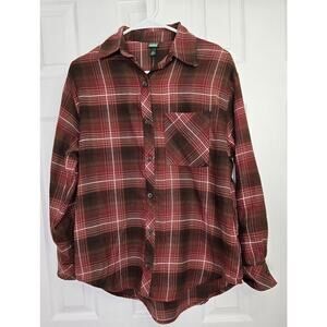 Wild Fable Women's Oversized Brown Plaid Button Up Shirt- Size XXS